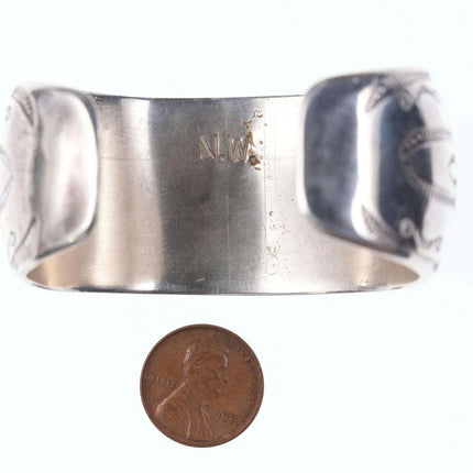 6" Vintage Native American Sterling/turquoise Shadowbox Cuff bracelet - Estate Fresh Austin