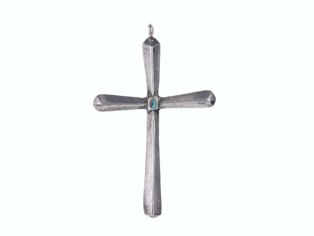 Vintage Native American Tufa Cast sterling channel inlay turquoise cross - Estate Fresh Austin