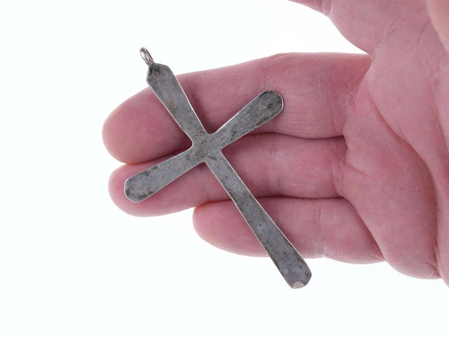 Vintage Native American Tufa Cast sterling channel inlay turquoise cross - Estate Fresh Austin