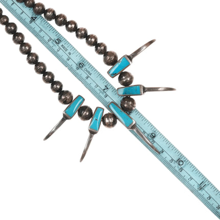 Vintage Native American turquoise inlay sterling beaded claw necklace - Estate Fresh Austin