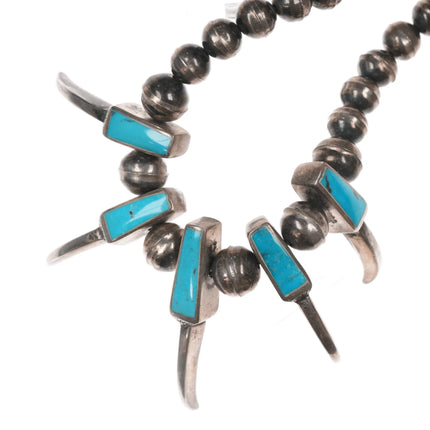 Vintage Native American turquoise inlay sterling beaded claw necklace - Estate Fresh Austin