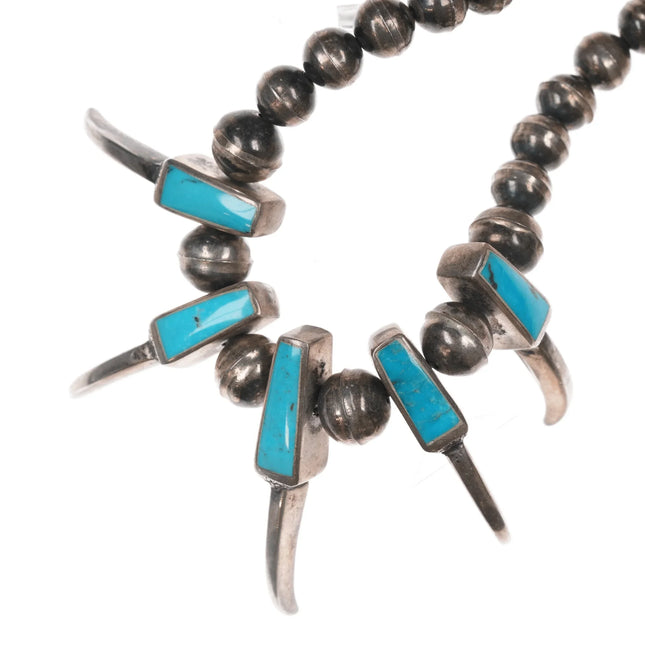 Vintage Native American turquoise inlay sterling beaded claw necklace - Estate Fresh Austin