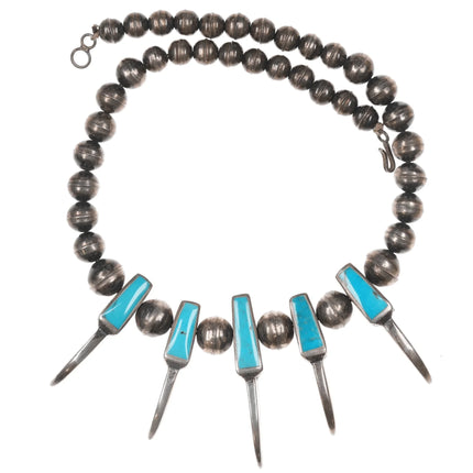 Vintage Native American turquoise inlay sterling beaded claw necklace - Estate Fresh Austin