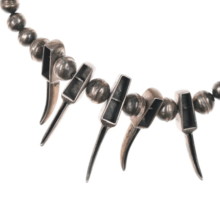 Vintage Native American turquoise inlay sterling beaded claw necklace - Estate Fresh Austin