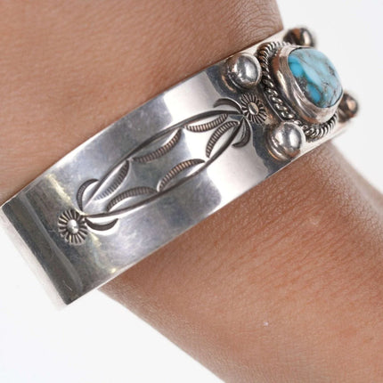 6.5" Vintage Native American Turquoise Sterling Heavy Stamped Cuff bracelet - Estate Fresh Austin