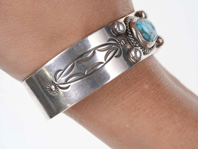 6.5" Vintage Native American Turquoise Sterling Heavy Stamped Cuff bracelet - Estate Fresh Austin