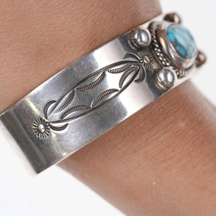 6.5" Vintage Native American Turquoise Sterling Heavy Stamped Cuff bracelet - Estate Fresh Austin