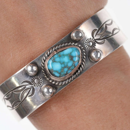 6.5" Vintage Native American Turquoise Sterling Heavy Stamped Cuff bracelet - Estate Fresh Austin