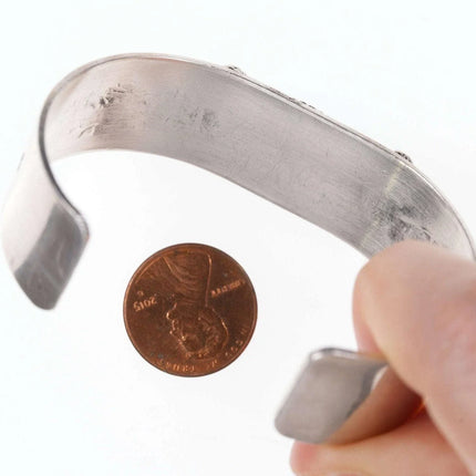 6.5" Vintage Native American Turquoise Sterling Heavy Stamped Cuff bracelet - Estate Fresh Austin