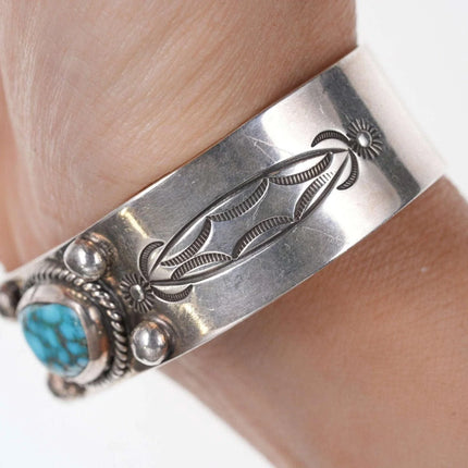 6.5" Vintage Native American Turquoise Sterling Heavy Stamped Cuff bracelet - Estate Fresh Austin