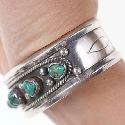 6.375" Vintage Native American Turquoise Sterling silver Row cuff bracelet - Estate Fresh Austin