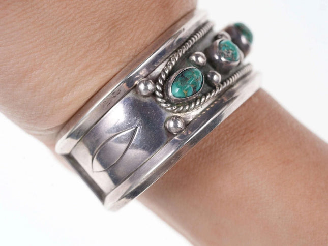 6.375" Vintage Native American Turquoise Sterling silver Row cuff bracelet - Estate Fresh Austin