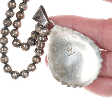 Vintage Native American Turquoise/Lapis Channel inlay sterling pendant/necklace - Estate Fresh Austin