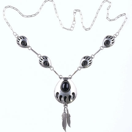 Vintage Navajo Claw and feather sterling onyx necklace - Estate Fresh Austin