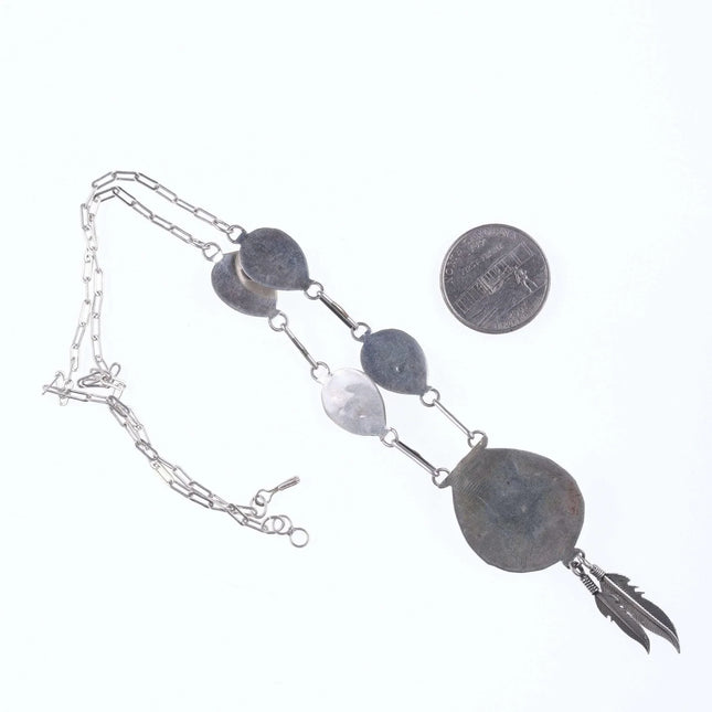 Vintage Navajo Claw and feather sterling onyx necklace - Estate Fresh Austin