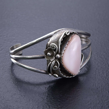 6.375" Vintage Navajo Cuff Bracelet with Squash Blossom and Mother of Pearl - Estate Fresh Austin
