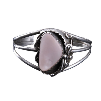 6.375" Vintage Navajo Cuff Bracelet with Squash Blossom and Mother of Pearl - Estate Fresh Austin