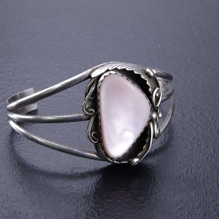 6.375" Vintage Navajo Cuff Bracelet with Squash Blossom and Mother of Pearl - Estate Fresh Austin