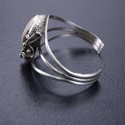6.375" Vintage Navajo Cuff Bracelet with Squash Blossom and Mother of Pearl - Estate Fresh Austin