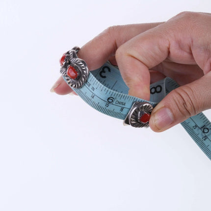 6.5" Vintage Navajo Hand Chiseled Silver and Coral bracelet - Estate Fresh Austin