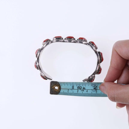 6.5" Vintage Navajo Hand Chiseled Silver and Coral bracelet - Estate Fresh Austin