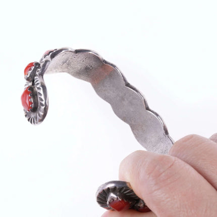 6.5" Vintage Navajo Hand Chiseled Silver and Coral bracelet - Estate Fresh Austin