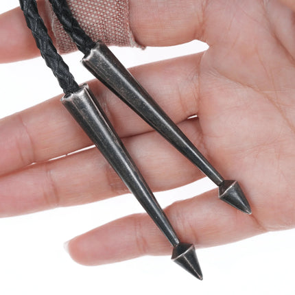 Vintage Navajo hand stamped silver bolo tie with turquoise - Estate Fresh Austin