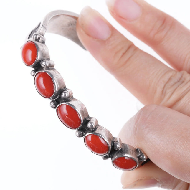 Vintage Navajo Heavy stamped silver and gem grade coral bracelet - Estate Fresh Austin