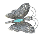 Vintage Navajo Heavy stamped silver butterfly pin with turquoise - Estate Fresh Austin