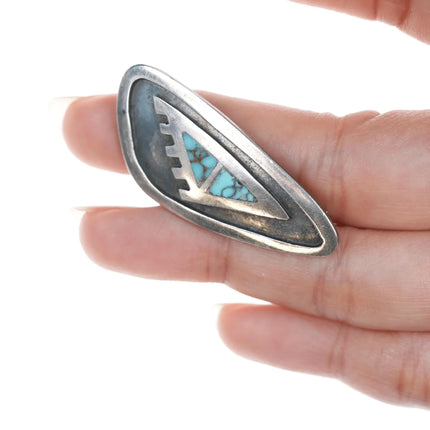 Vintage Navajo high grade turquoise silver pin overlay style - Estate Fresh Austin
