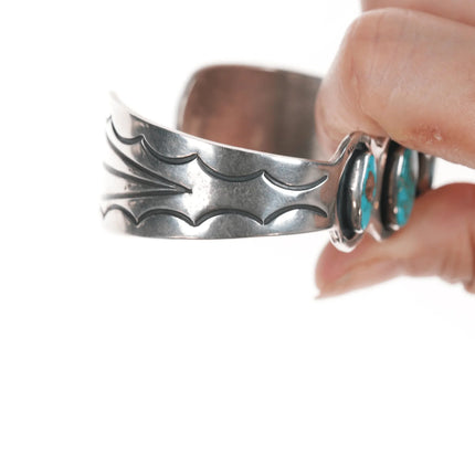 6.25" Vintage Navajo High grade turquoise silver row cuff bracelet - Estate Fresh Austin