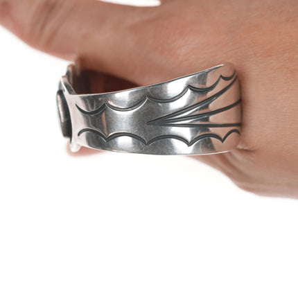 6.25" Vintage Navajo High grade turquoise silver row cuff bracelet - Estate Fresh Austin