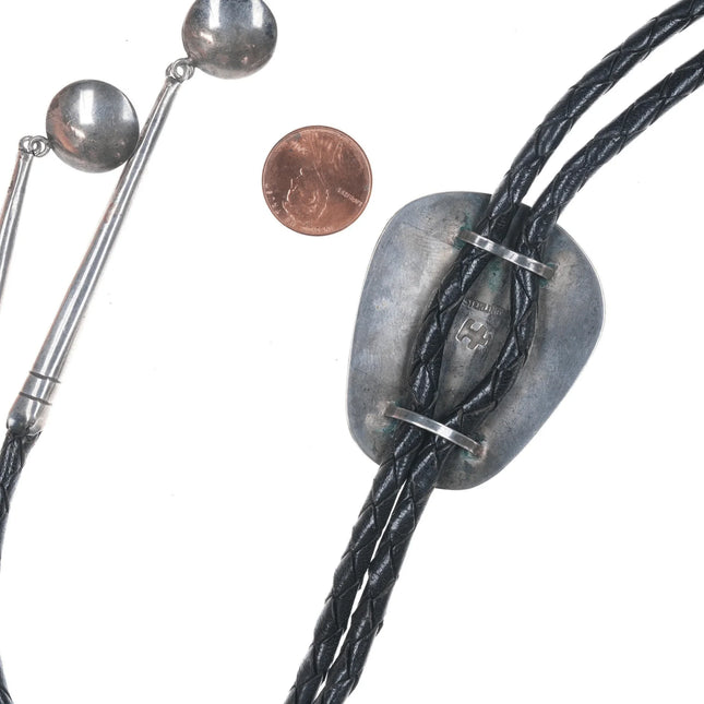 Vintage Navajo Silver and high grade turquoise Modernist bolo tie - Estate Fresh Austin