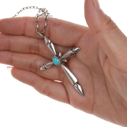 Vintage Navajo silver and turquoise cross on necklace - Estate Fresh Austin