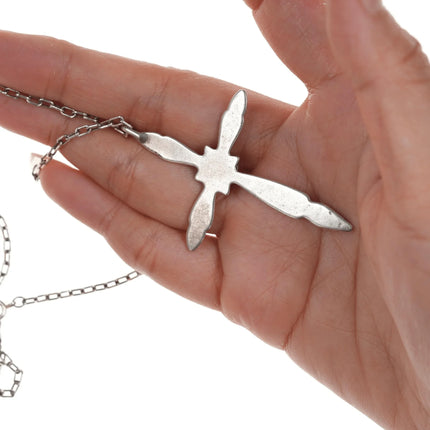 Vintage Navajo silver and turquoise cross on necklace - Estate Fresh Austin