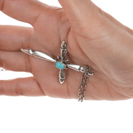 Vintage Navajo silver and turquoise cross on necklace - Estate Fresh Austin