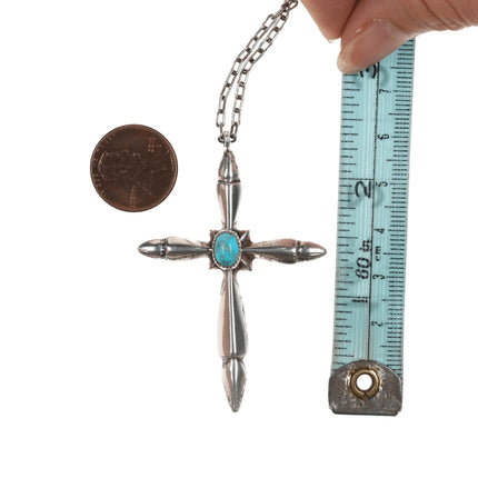 Vintage Navajo silver and turquoise cross on necklace - Estate Fresh Austin