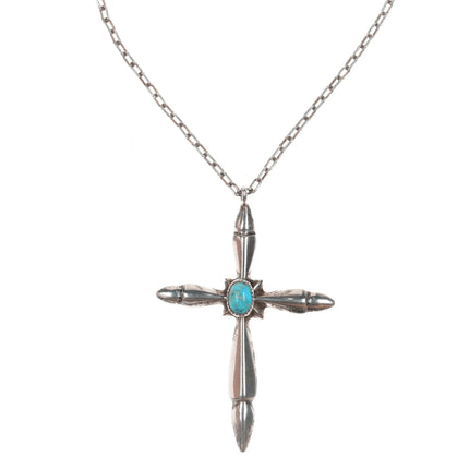 Vintage Navajo silver and turquoise cross on necklace - Estate Fresh Austin