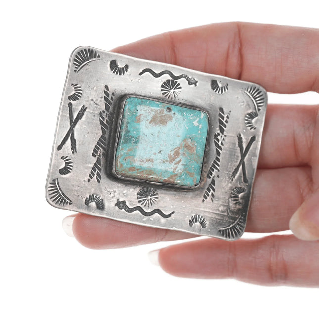 Vintage Navajo Silver and turquoise pin with arrow and snake stampings - Estate Fresh Austin