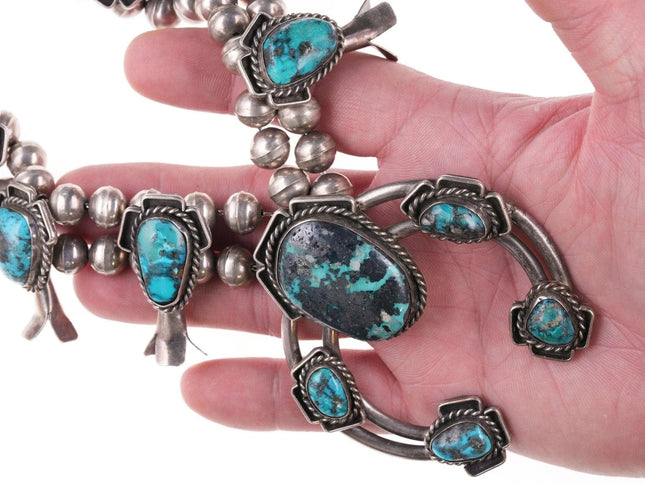 Vintage Navajo Silver and turquoise squash blossom necklace f - Estate Fresh Austin