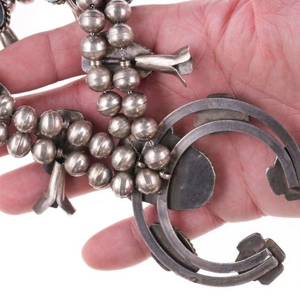 Vintage Navajo Silver and turquoise squash blossom necklace f - Estate Fresh Austin