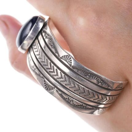 6.5" Vintage Navajo silver Azurite cuff bracelet - Estate Fresh Austin