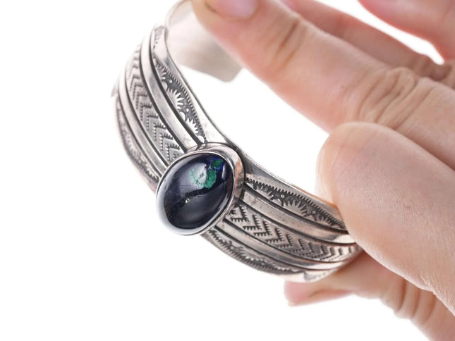 6.5" Vintage Navajo silver Azurite cuff bracelet - Estate Fresh Austin
