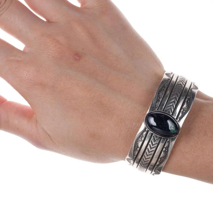 6.5" Vintage Navajo silver Azurite cuff bracelet - Estate Fresh Austin