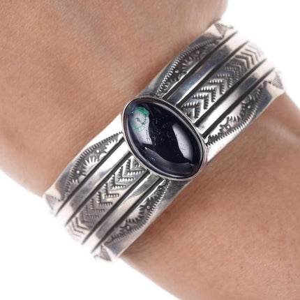 6.5" Vintage Navajo silver Azurite cuff bracelet - Estate Fresh Austin