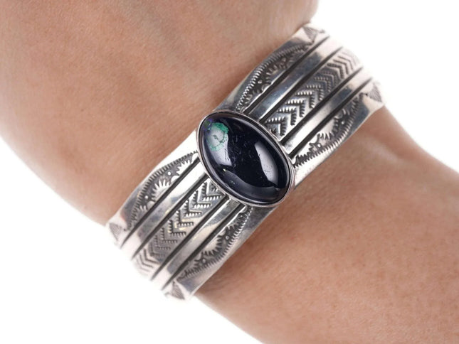 6.5" Vintage Navajo silver Azurite cuff bracelet - Estate Fresh Austin