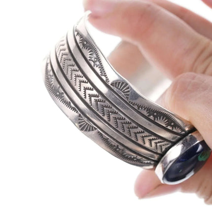6.5" Vintage Navajo silver Azurite cuff bracelet - Estate Fresh Austin