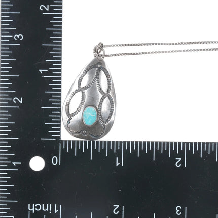 Vintage Navajo silver hand stamped pendant with turquoise - Estate Fresh Austin