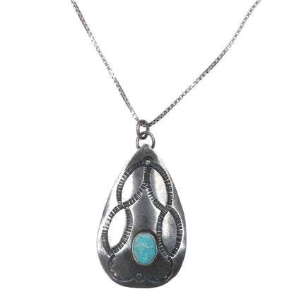 Vintage Navajo silver hand stamped pendant with turquoise - Estate Fresh Austin