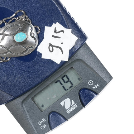 Vintage Navajo silver hand stamped pendant with turquoise - Estate Fresh Austin